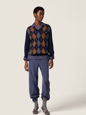 Miu Miu argyle v neck wool sweater